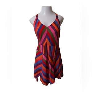 A New Day multicolor striped sleeveless tie-waist dress.